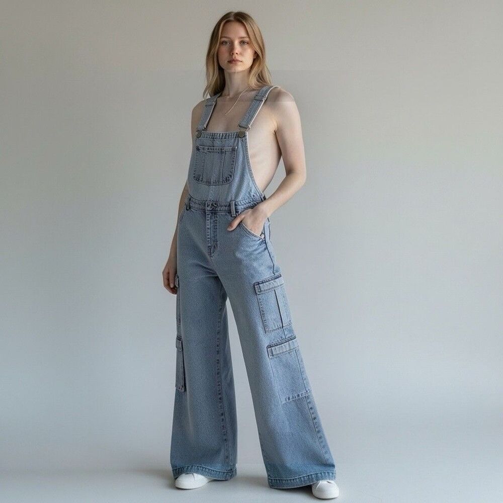 Wide leg SHOW ME YOUR MUMUDenim Overalls  Bell Bottom (Small cargo pockets   EUC